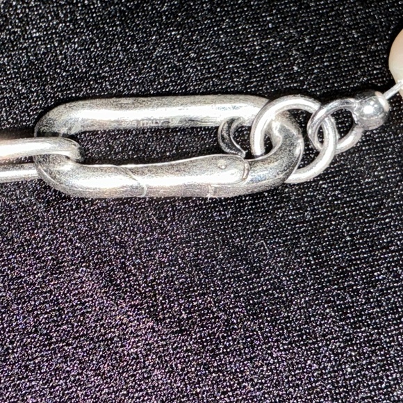 60” Heavy Sterling Silver Italian Paperclip & Freshwater Pearl Choker Necklace - Picture 7 of 8